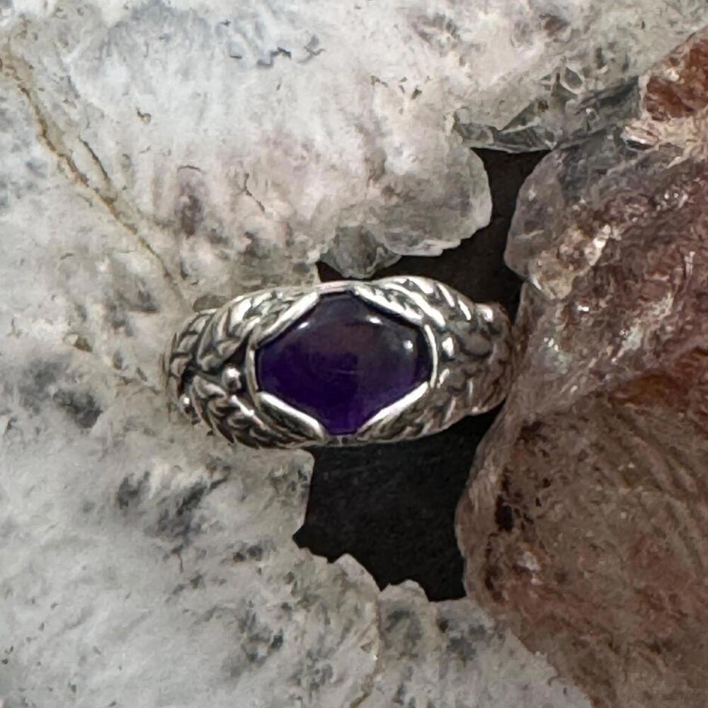 Carolyn Pollack Sterling Silver Oval Amethyst Floral Decorated Ring For Women - Picture 4 of 10